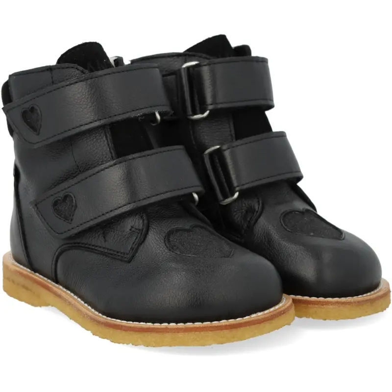 Angulus Black/Black Glitter Tex-Støvle Med Funklende Glitterhjerter 1