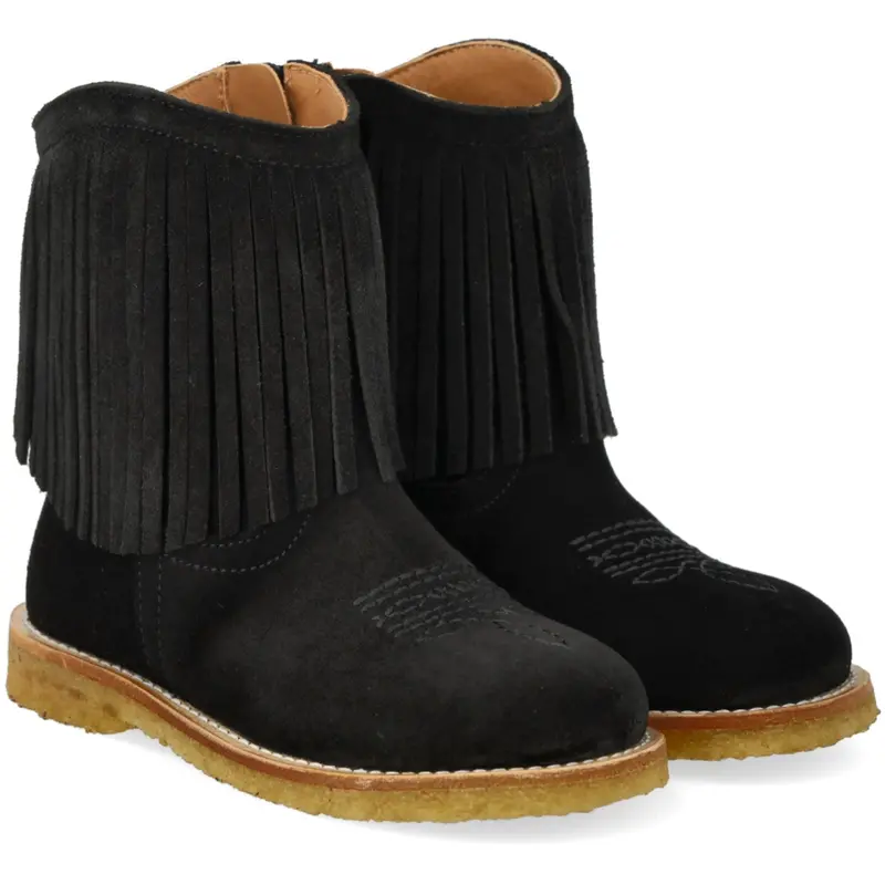 Angulus Black Cowboystøvle Med Frynser Og Broderi 1