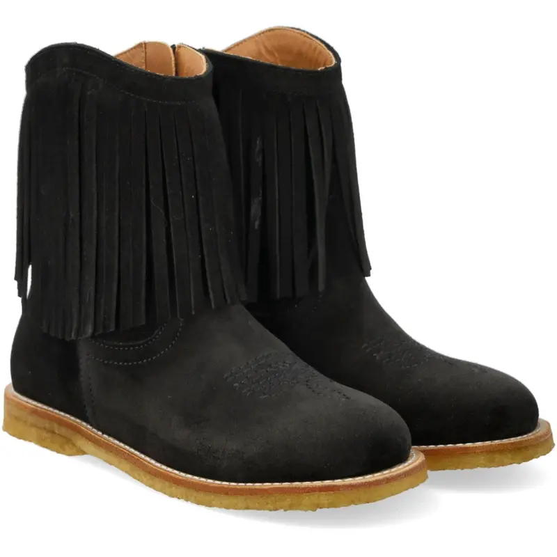 Angulus Black Cowboystøvle Med Frynser Og Broderi 1
