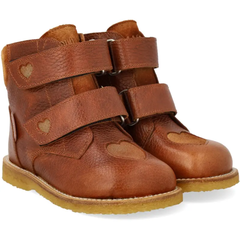 Angulus Cognac/Cognac Glitter/Mustard Tex-Støvle Med Funklende Glitterhjerter 1