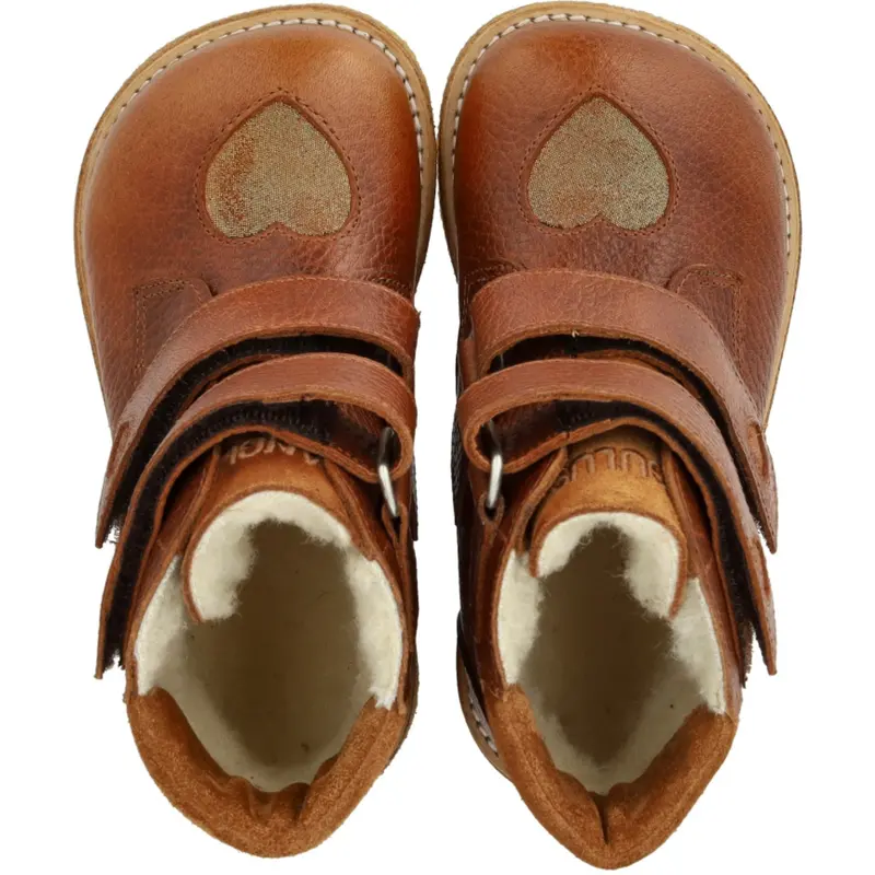 Angulus Cognac/Cognac Glitter/Mustard Tex-Støvle Med Funklende Glitterhjerter 4