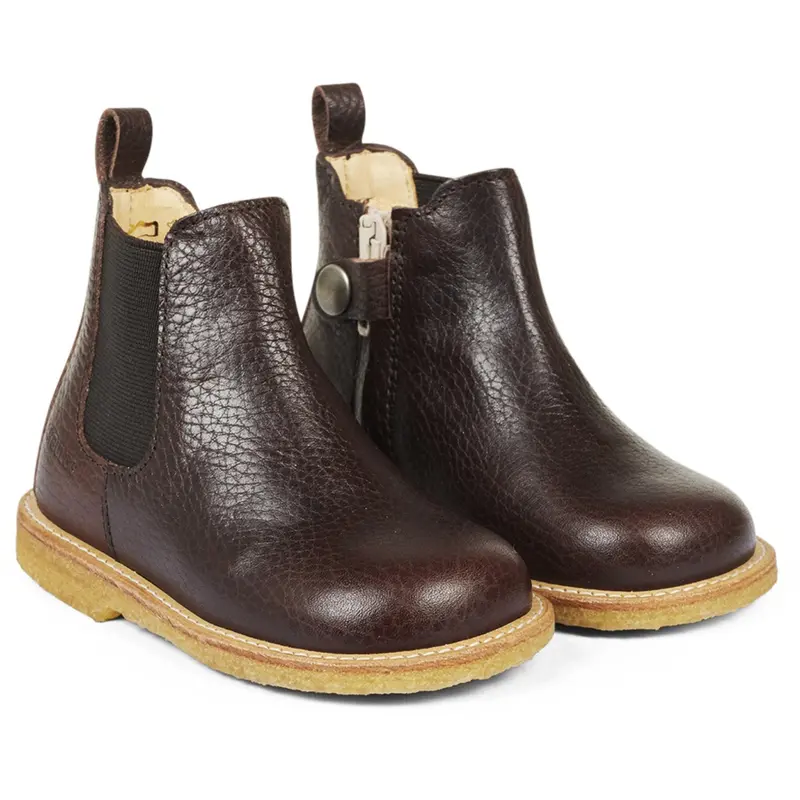 Angulus Dark Brown/Brown Klassisk Chelseastøvle Med Elastik Og Lynlås 1