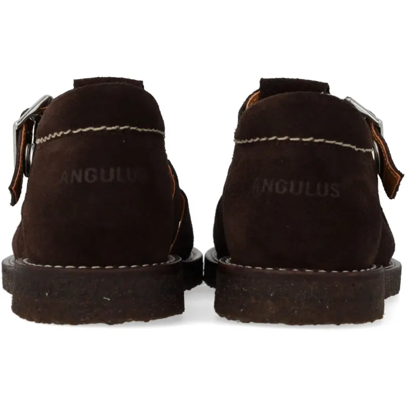 Angulus Dark Brown Fisherman Sandal Med Lukket Tå Og Stikningsdetalje 2