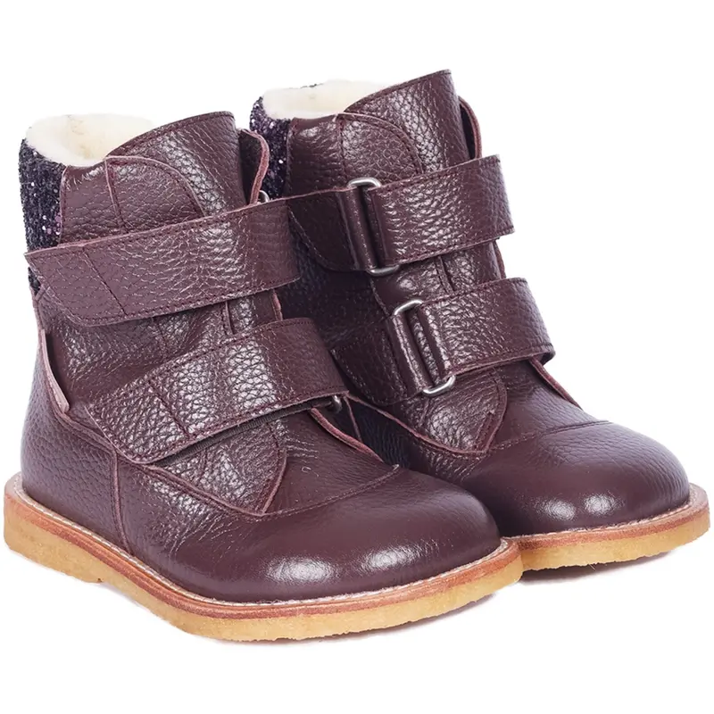 Angulus Dusty Aubergine/Aubergine Glitter Tex Støvle Med Glitter Og Velcro 1