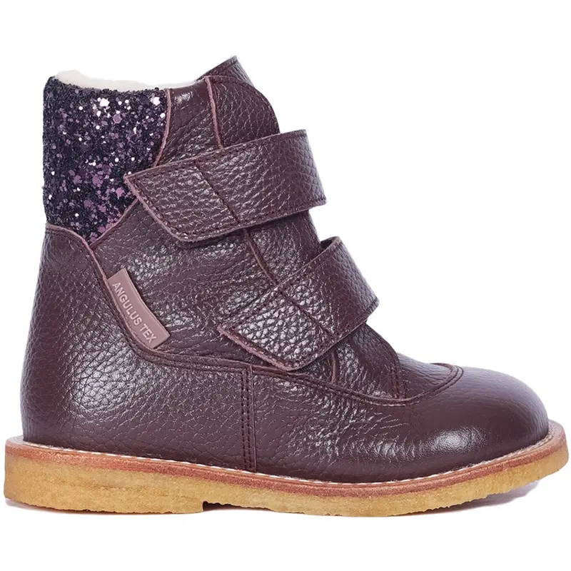 Angulus Dusty Aubergine/Aubergine Glitter Tex Støvle Med Glitter Og Velcro 2