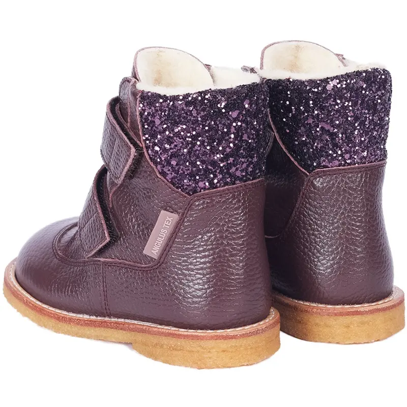 Angulus Dusty Aubergine/Aubergine Glitter Tex Støvle Med Glitter Og Velcro 3