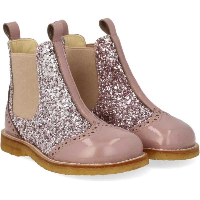 Angulus Faded Rose/Blossom Glitter/Rose Chelsea Støvle Med Glitter Og Brogues Detaljer 1