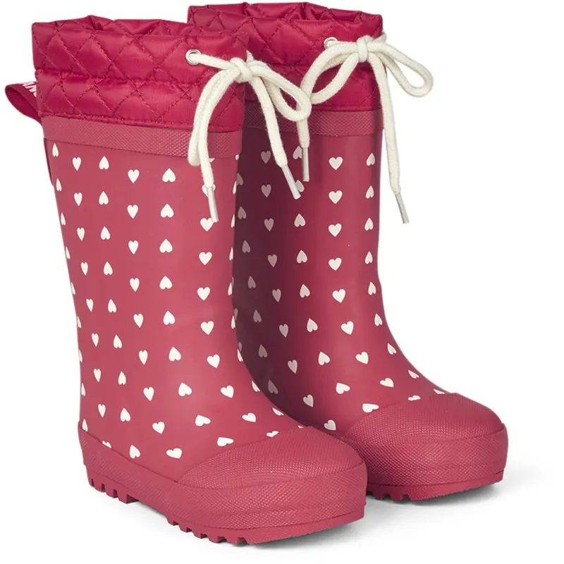 Angulus Red Hearts Print Gummistøvle Med Uldfoer 1