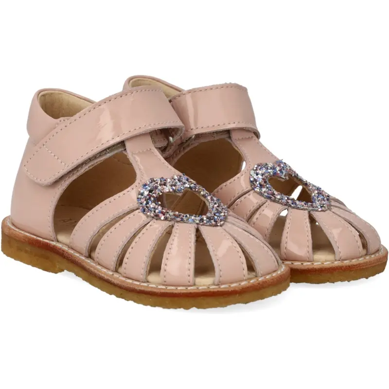 Angulus Rosebud/Pastel Multi Glitter Hjertesandal Med Glitter Og Velcrolukning 1