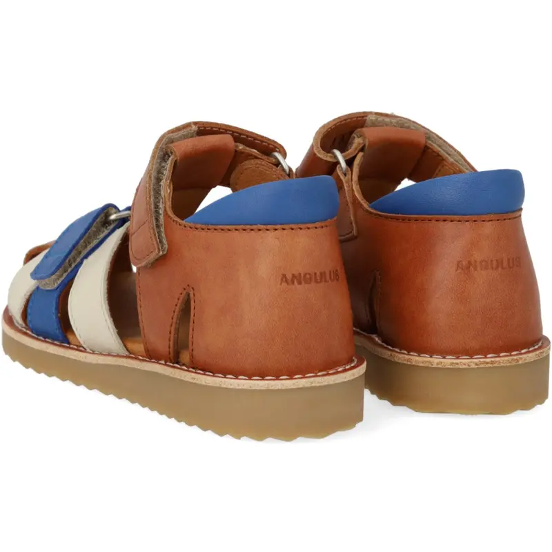 Angulus Tan/Oat/Cobolt Colourblock Lædersandal 2