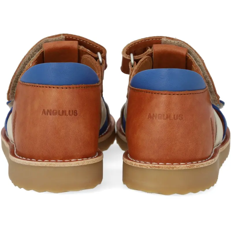 Angulus Tan/Oat/Cobolt Colourblock Lædersandal 3