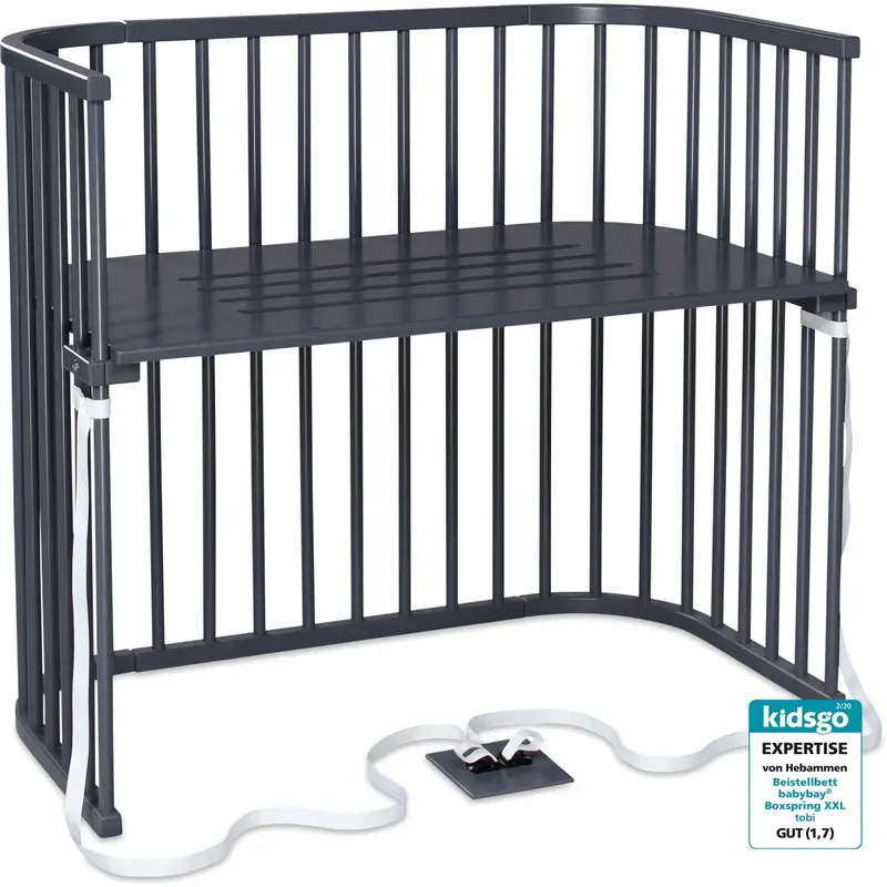 Babybay® Bedside Crib Grå Varnished Boxspring Xxl Co-Sleeper Babyseng 1