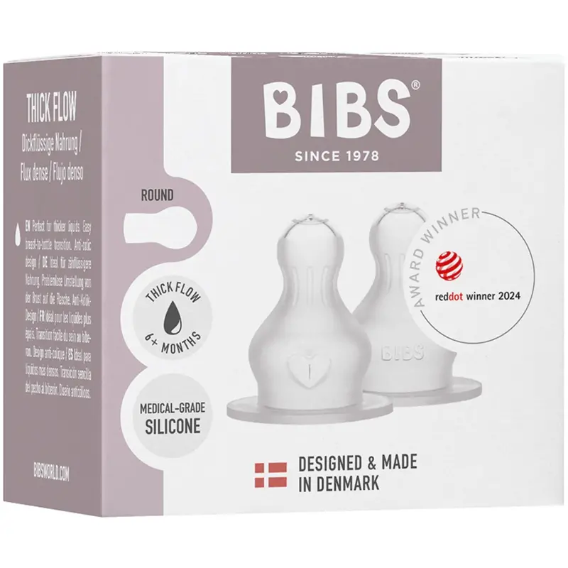Bibs Baby Flaske Nipple Round Silikone 2-Pak Thick Flow 1