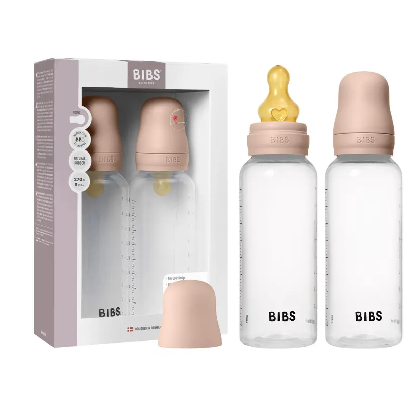 Bibs Blush Baby Flaske Round Latex 2-Pak 270 Ml Medium Flow 1
