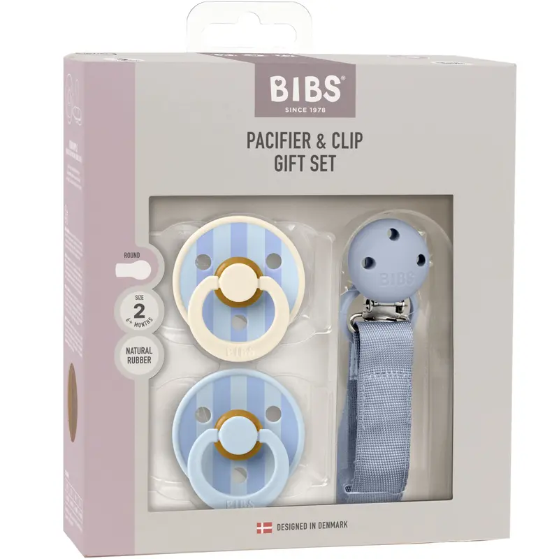 Bibs Dusty Blue Sut & Clip Gift Sæt Pin & Block Latex 1