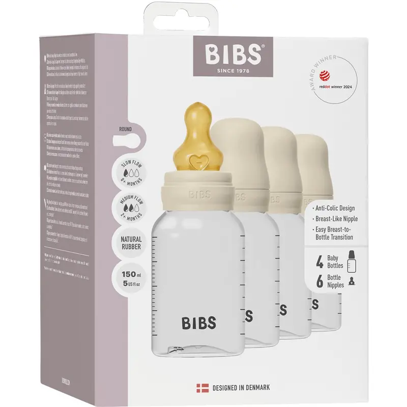Bibs Ivory Baby Flaske Round Latex 4-Pak 1
