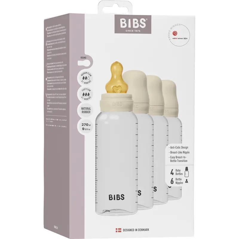 Bibs Ivory Baby Flaske Round Latex 4-Pak 1