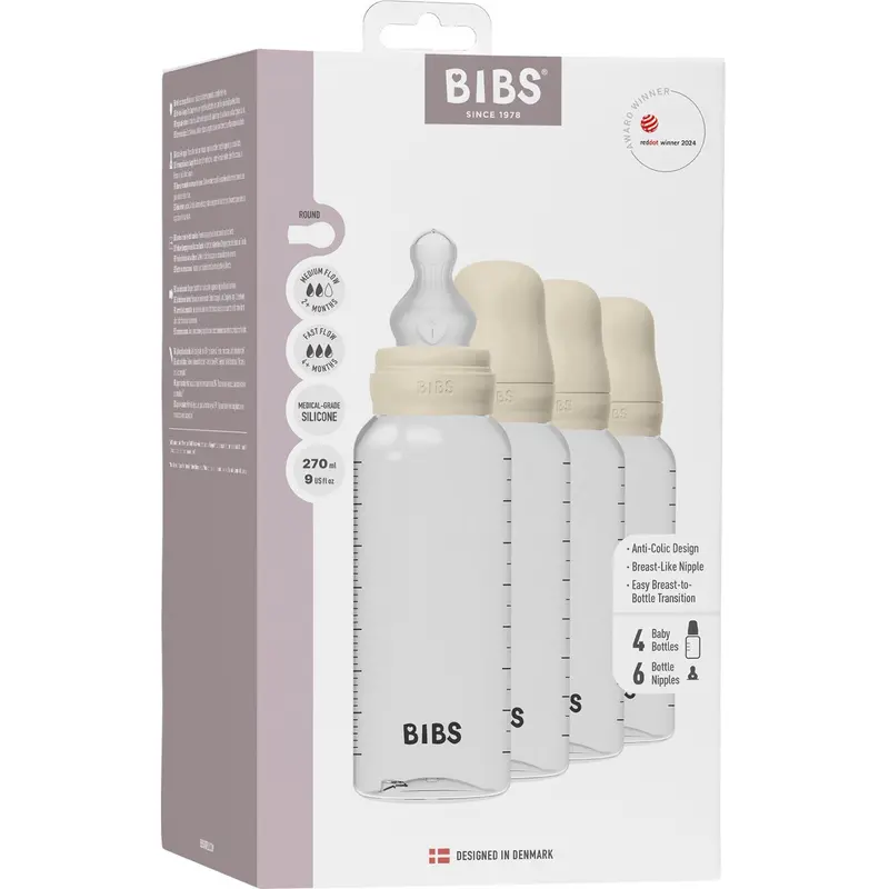 Bibs Ivory Baby Flaske Round Silikone 4-Pak 1