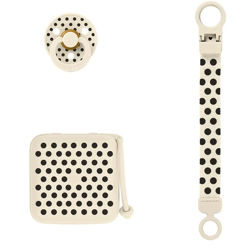 Bibs Ivory Black Gavesæt Polka Soothe & Go Latex 2