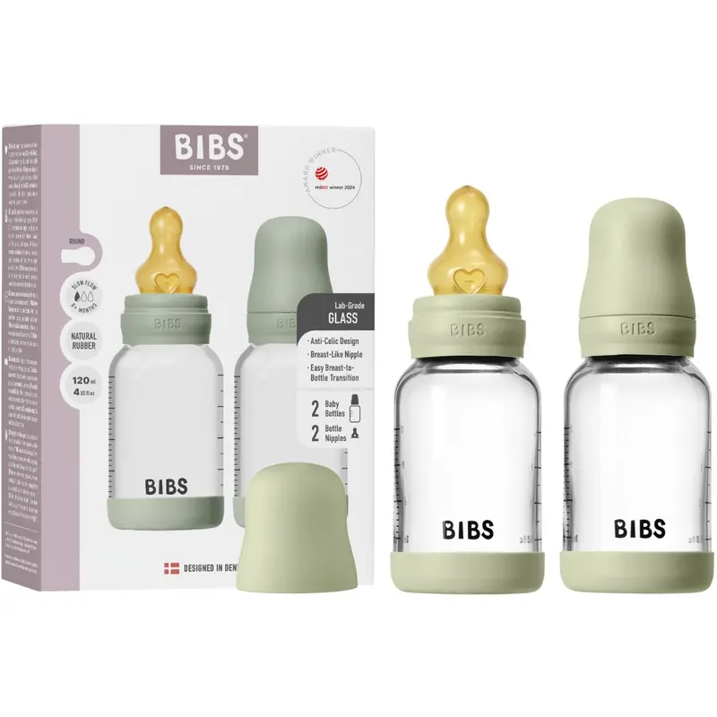 Bibs Sage Glass Baby Flaske Round Latex 2-Pak 120 Ml Slow Flow 1