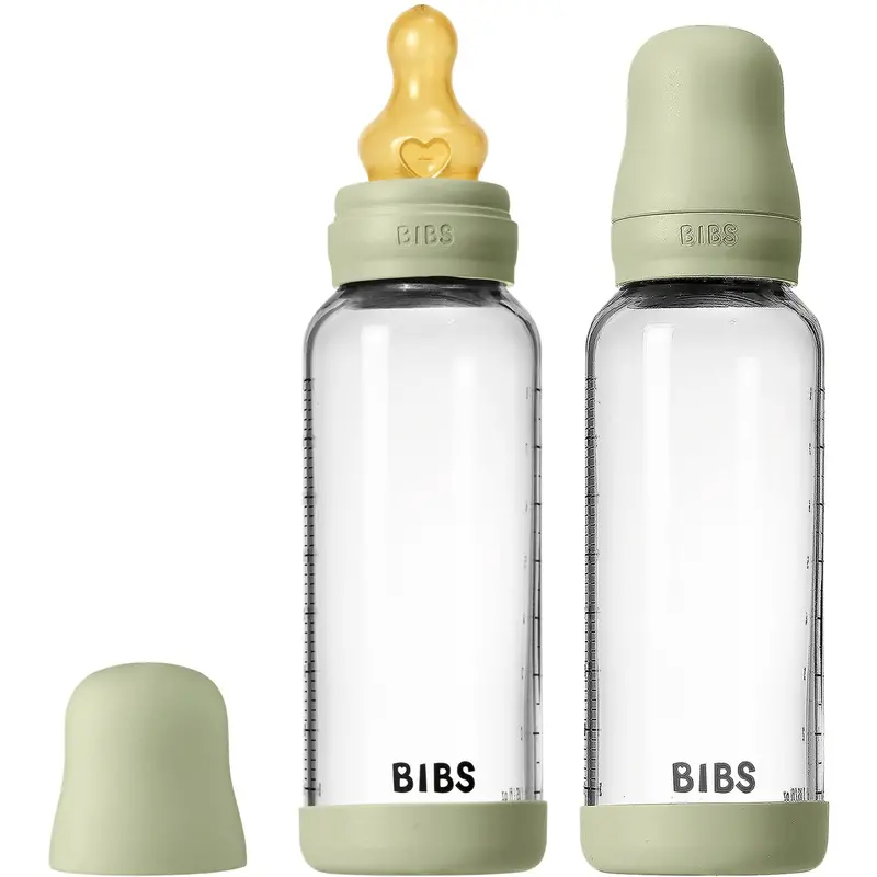 Bibs Sage Glass Baby Flaske Round Latex 2-Pak 240 Ml Medium Flow 2