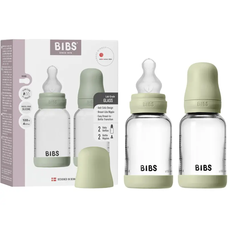Bibs Sage Glass Baby Flaske Round Silikone 2-Pak 120 Ml Slow Flow 1