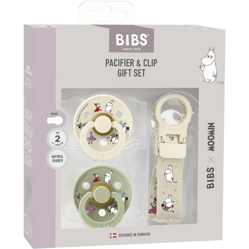 Bibs X Moomin Ivory/Sage Colour Sut & Loop Clip Gavesæt Latex 1