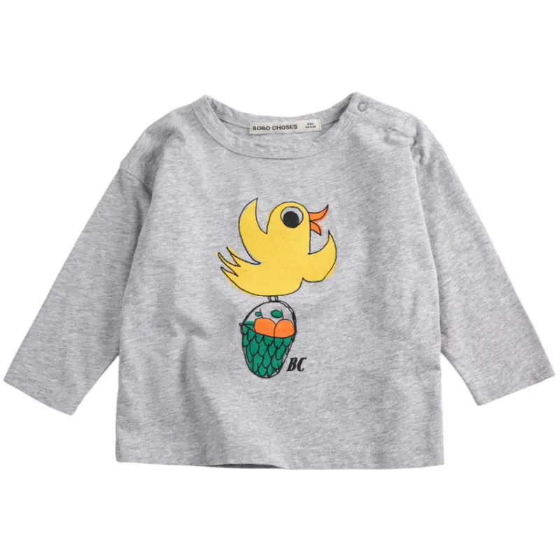 Bobo Choses Heather Grey Flying Oranges Long Sleeve T-Shirt 1