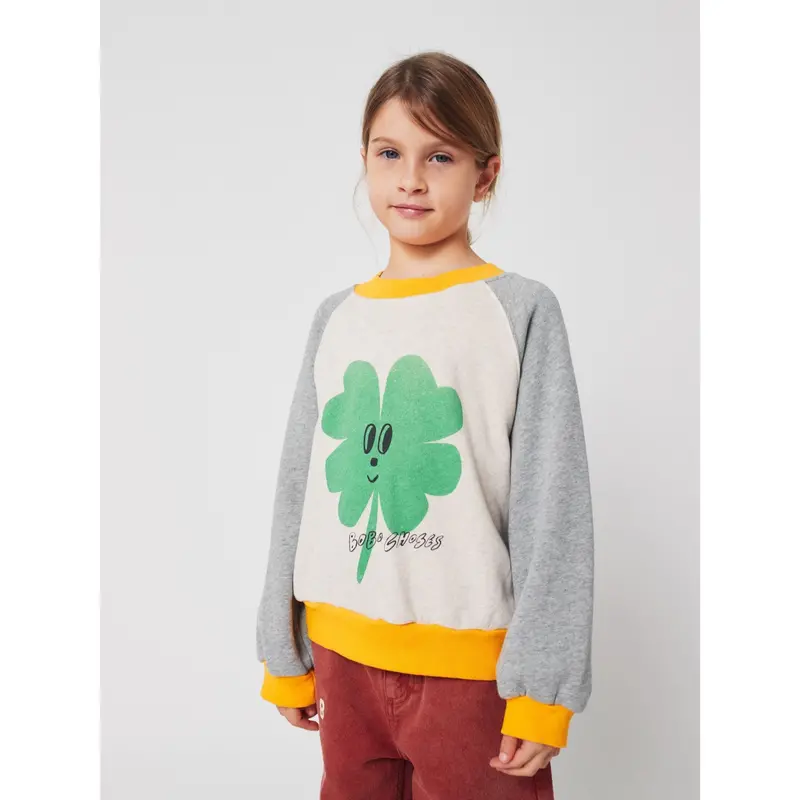 Bobo Choses Heather Grey Lucky Clover Ranglan Sweatshirt 4