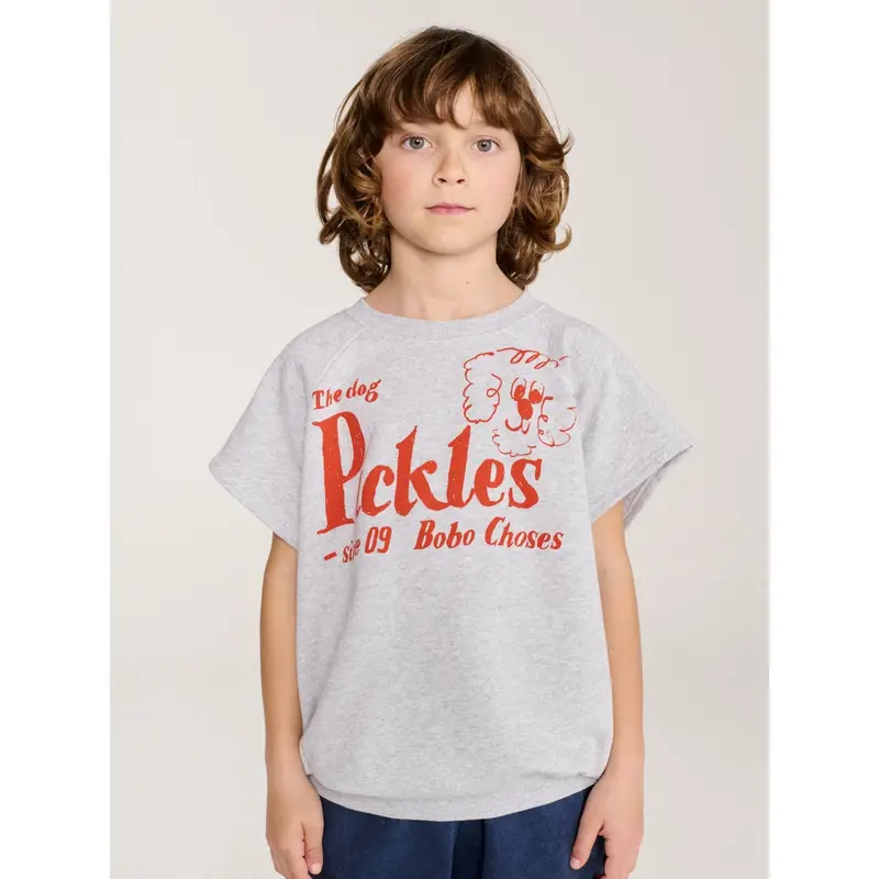 Bobo Choses Heather Grey Pickles The Dog Sleeveless Sweatshirt 2