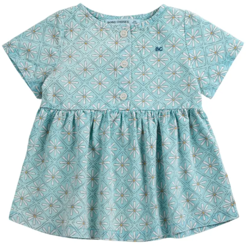 Bobo Choses Light Blue Daisy Mosaic All Over Woven Kjole 1