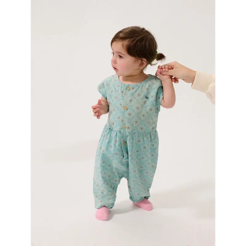 Bobo Choses Light Blue Daisy Mosaic All Over Woven Overall 2
