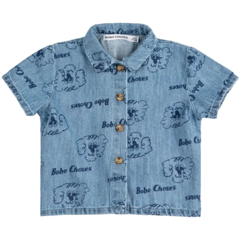 Bobo Choses Light Blue Pickles The Dog All Over Denim Skjorte 1