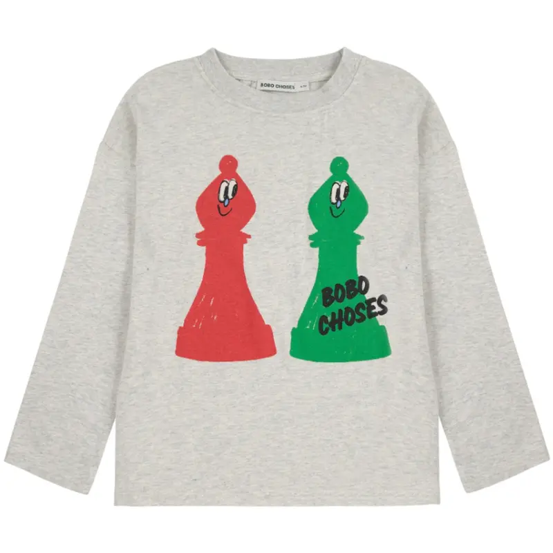 Bobo Choses Light Heather Grey Checkmate Bluse 1