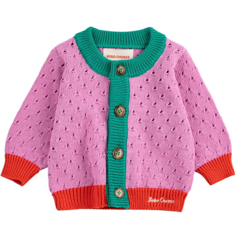 Bobo Choses Multicolor Farve Block Open Work Cardigan 1
