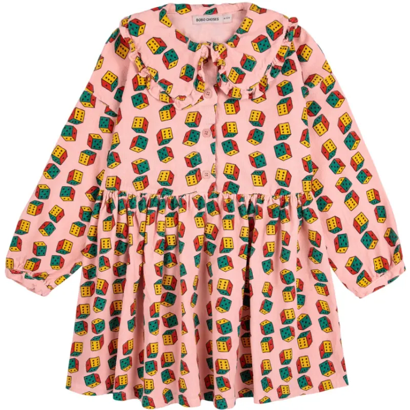 Bobo Choses Pink Dices All Over Micro Corduroy Kjole 1