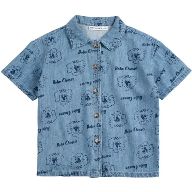 Bobo Choses Prussian Blue Pickle The Dog All Over Denim Skjorte 1