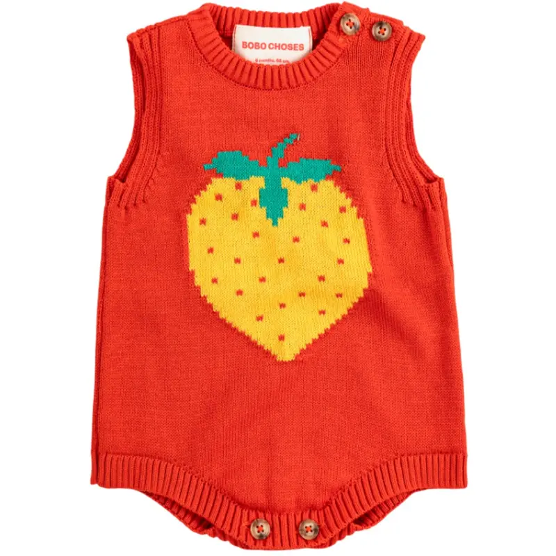 Bobo Choses Red Pixel Strawberry Strikket Romper 1
