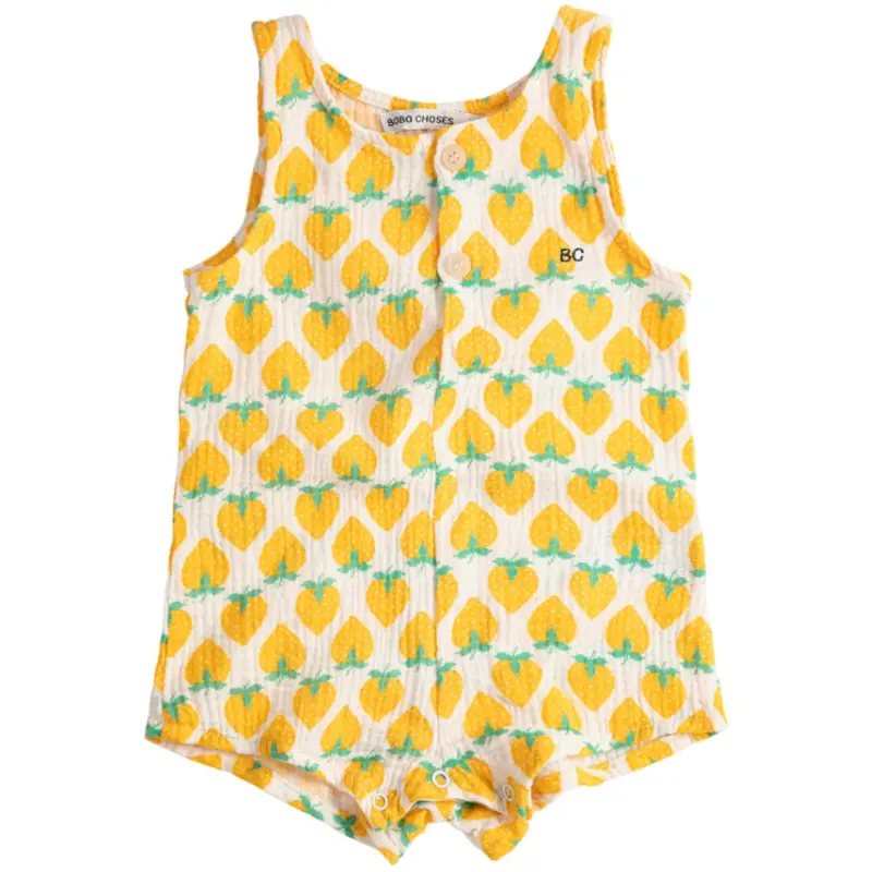 Bobo Choses White Strawberry All Over Woven Playsuit 1