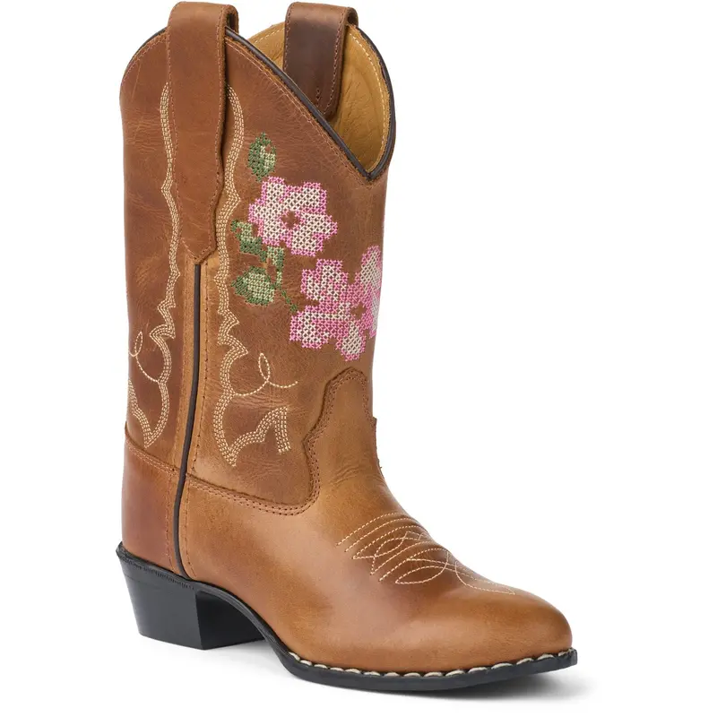 Copenhagen Colors Cognac Leather Limited Cowboy Støvle High - Brown Flower 1