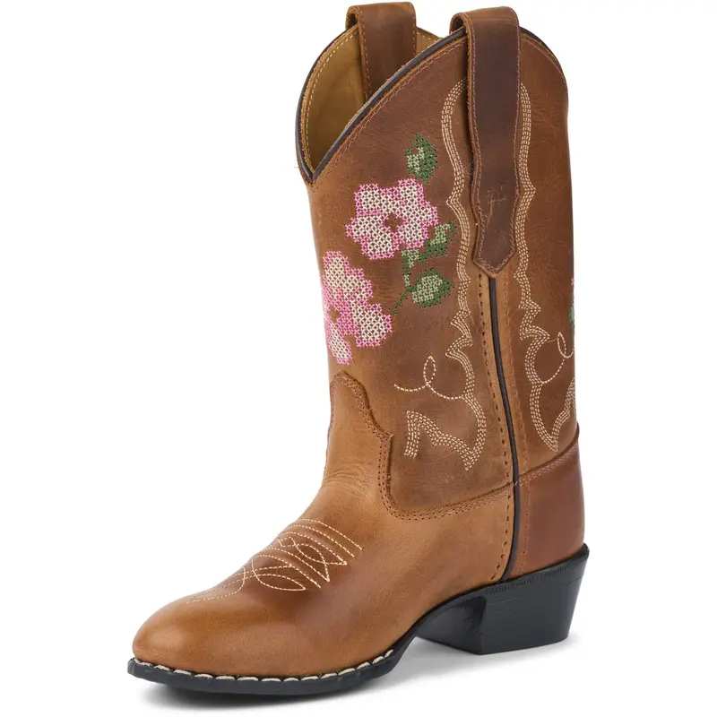 Copenhagen Colors Cognac Leather Limited Cowboy Støvle High - Brown Flower 4