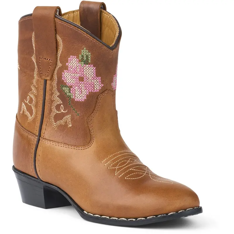 Copenhagen Colors Cognac Leather Limited Cowboy Støvle Low - Brown Flower 1