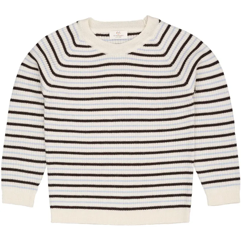 Copenhagen Colors Cream/Dk.Brown/Dusty Blue Combi Merino Classic Rib Bluse 1