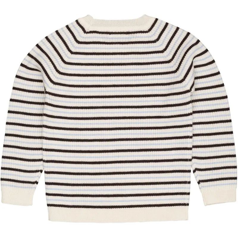 Copenhagen Colors Cream/Dk.Brown/Dusty Blue Combi Merino Classic Rib Bluse 2