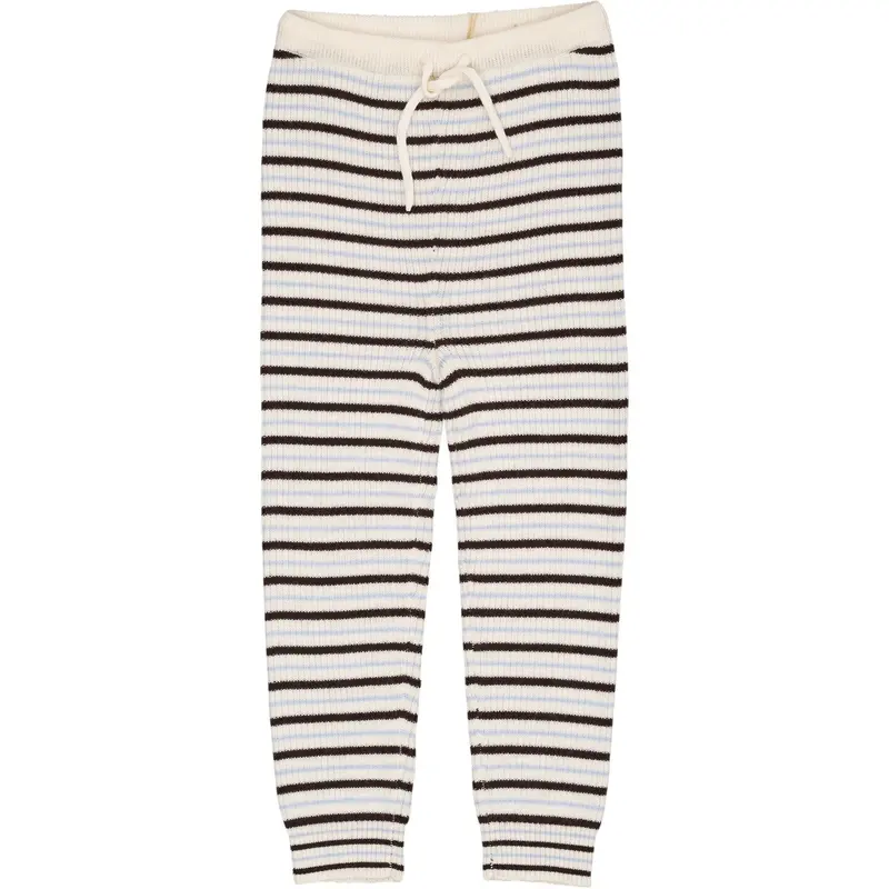 Copenhagen Colors Cream/Dk.Brown/Dusty Blue Combi Merino Classic Rib Leggings W. Drawstrings 1
