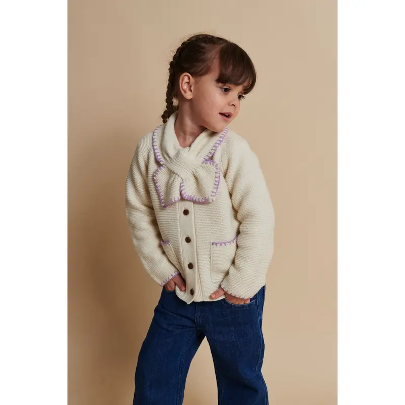 Copenhagen Colors Cream/Lavender Comb Lambswool Cardigan W. Krave 2