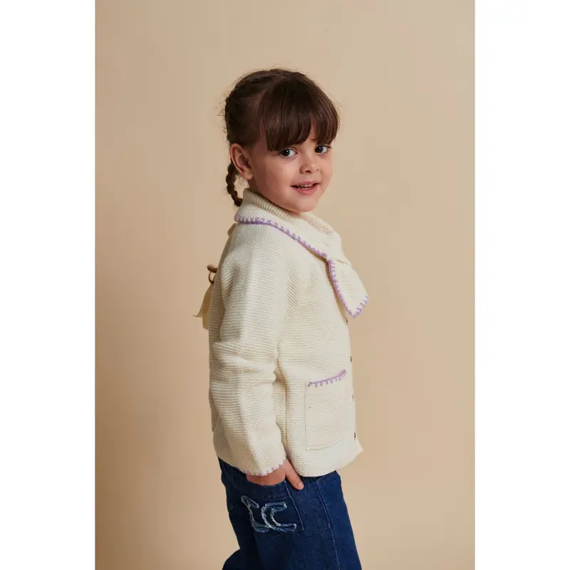Copenhagen Colors Cream/Lavender Comb Lambswool Cardigan W. Krave 3