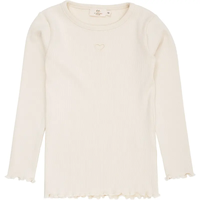 Copenhagen Colors Cream Modal Rib Ls Tee W. Heart Hole Pattern 1