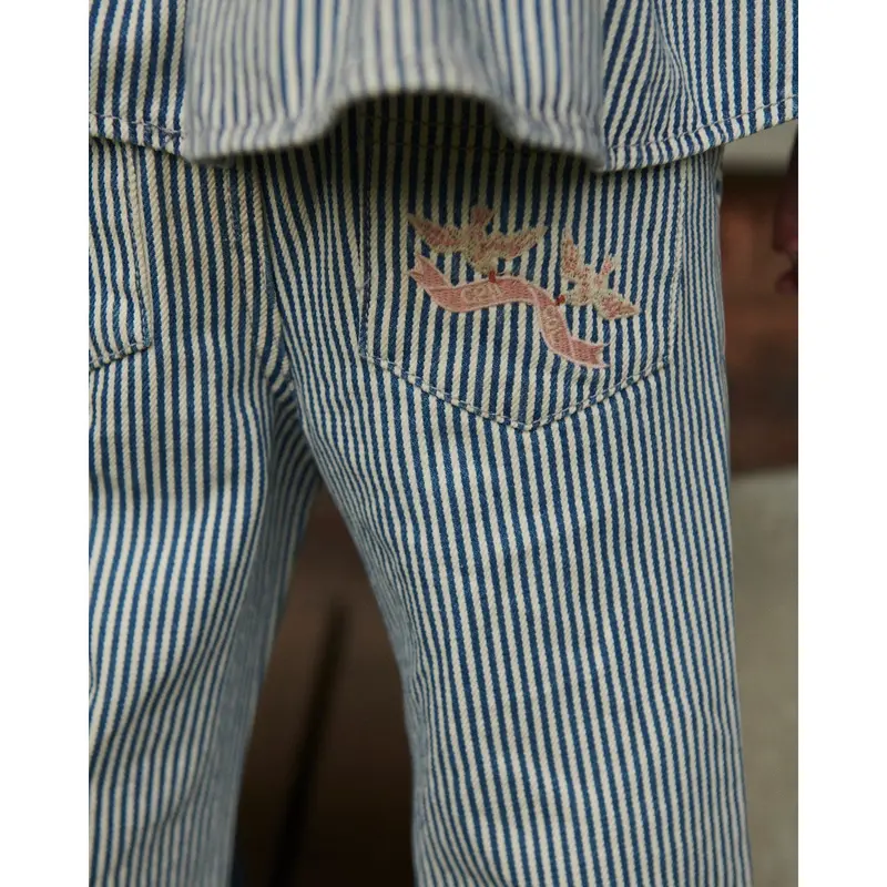 Copenhagen Colors Denim Blue Stripe Y/D Twill Pant W. Wide Leg Og Embroidery 2