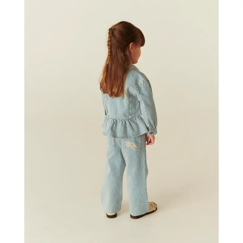 Copenhagen Colors Denim Blue Stripe Y/D Twill Pant W. Wide Leg Og Embroidery 3